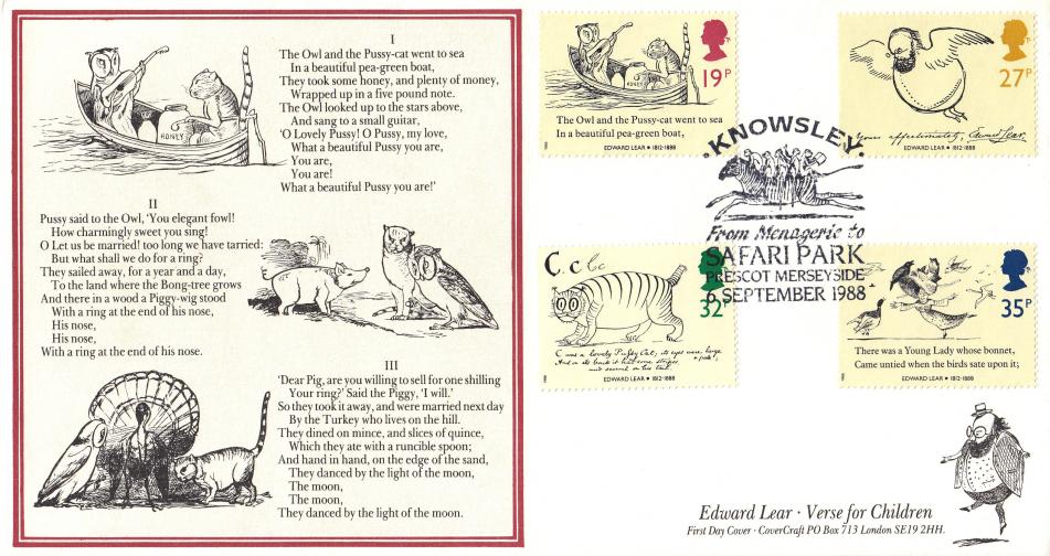 1988 (09) Edward Lear (Stamps) - Covercraft (3 Poem's) Official