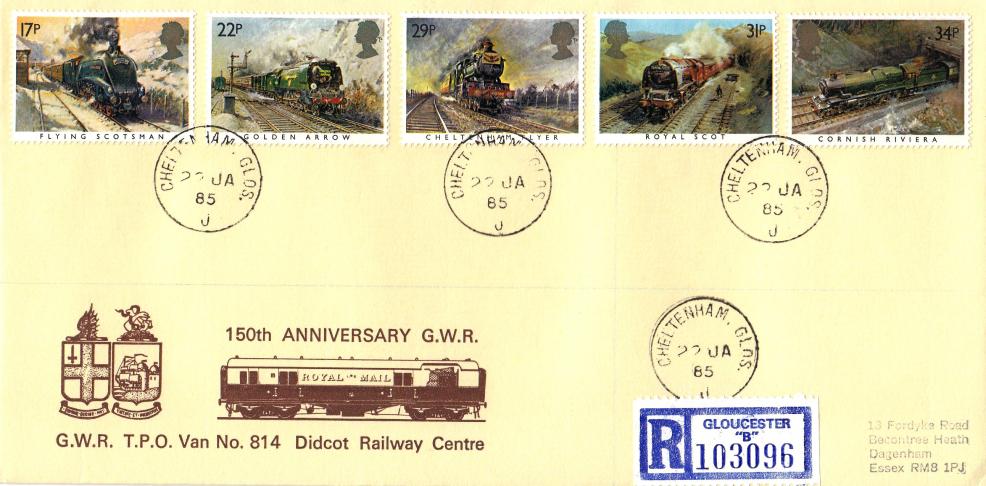 1985 (01) Trains - GWR 814 TPO Official - Cheltenham CDS