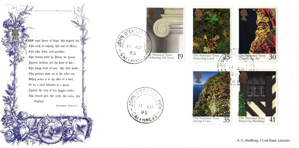 1995 (04) National Trust - Bradbury 'Shakespeare Poem' Covers (Pair) - John O'Groats CDS & Land's End CDS