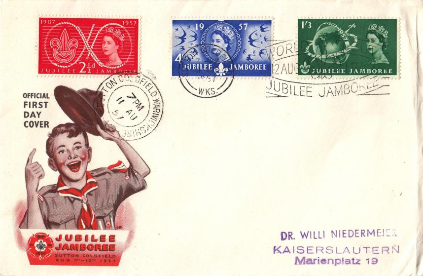 1957 (08) Scouts - Jamboree (Brown Shirted Scout) Cover - Jamboree Slogan + Sutton Coldfield CDS