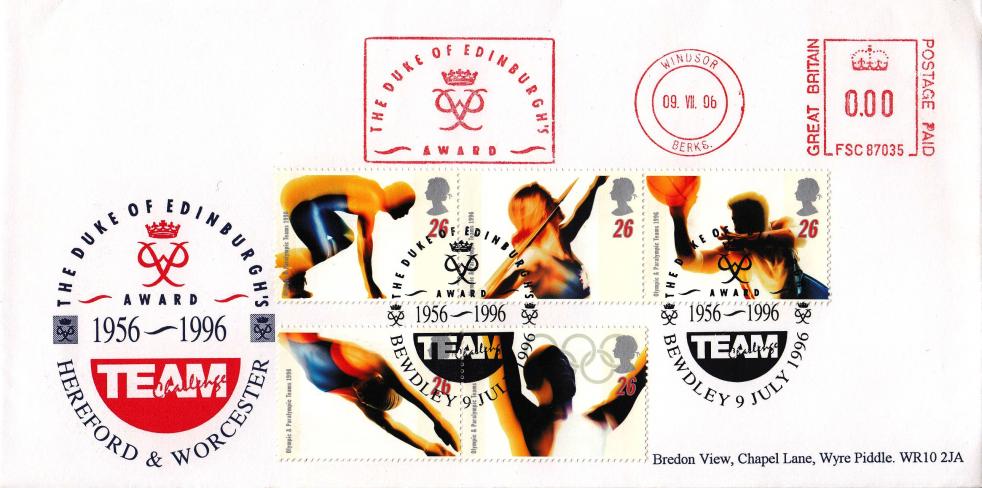 1996 (07) Olympics - Bredon Official + Duke of Edinburgh Awards Meter Mark (With Year Error)