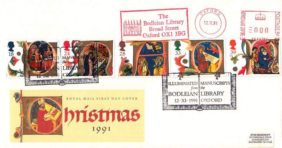 1991 (11) Christmas - RM - Bodleian Library H/S + Bodleian Library Meter Mark