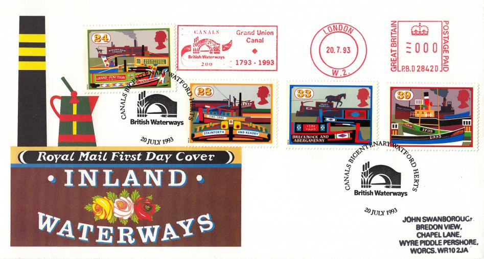 1993 (07) Canals - RM - British Waterways, Watford H/S + Canals 200, Grand Union Canal 1793-1993 Meter Mark
