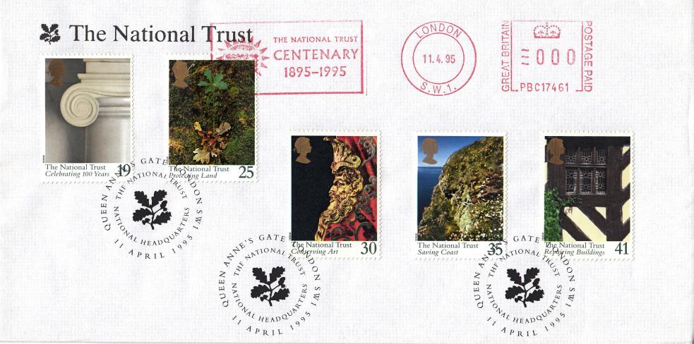 1995 (04) National Trust - National Trust Cover - Queen Anne's Gate, SW1 H/S + The National Trust Centenary 1895-1995 (London) Meter Mark