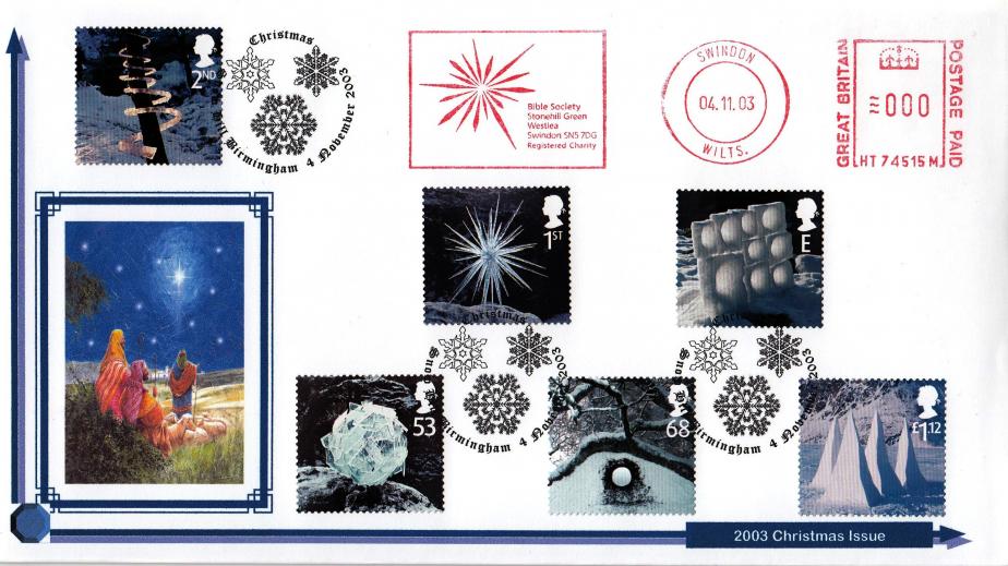 2003 (11) Christmas - Porter 'Privately Produced (3 Wise Men)' Cover - Snow Hill H/S + Bible Society Meter Mark
