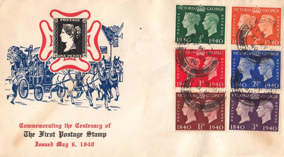 1940 (05) Centenary - Coach & Horses + Penny Black Cover - Cambridge CDS