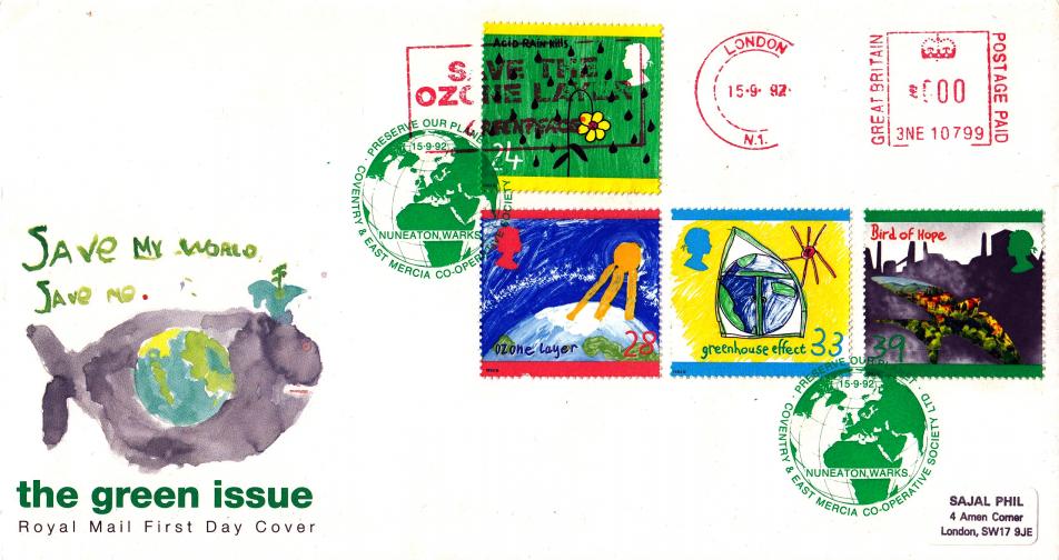 1992 (09) Green Issue - RM - Co-Operative Society H/S + Save The Ozone Layer Meter Mark