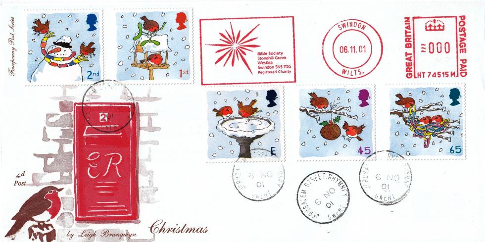 2001 (11) Christmas - 4d Post - Jerusalam Street CDS + Bible Society Meter Mark
