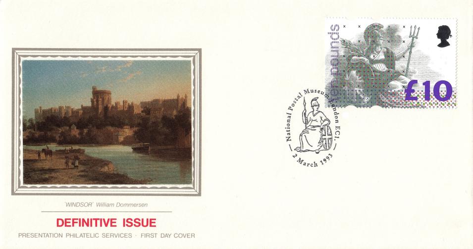 1993 (03) £10 Britannia - PPS 'Silk' - National Postal Museum EC1 H/S