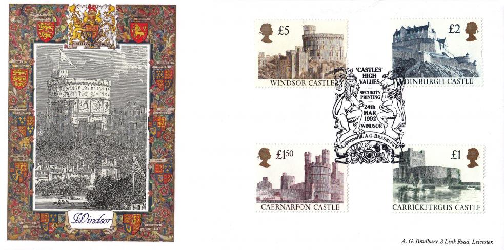 1992 (03) Castle High's - Bradbury 'Windsor Turret' Cover - Windsor Lion & Unicorn H/S