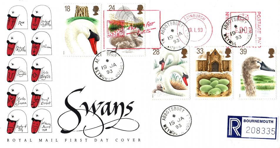 1993 (01) Swans - RM - Abbotsbury CDS + RSPB Action For Birds Meter Mark