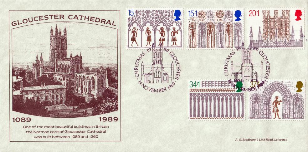 1989 (11) Christmas - Bradbury 'Gloucester Cathedral' Official