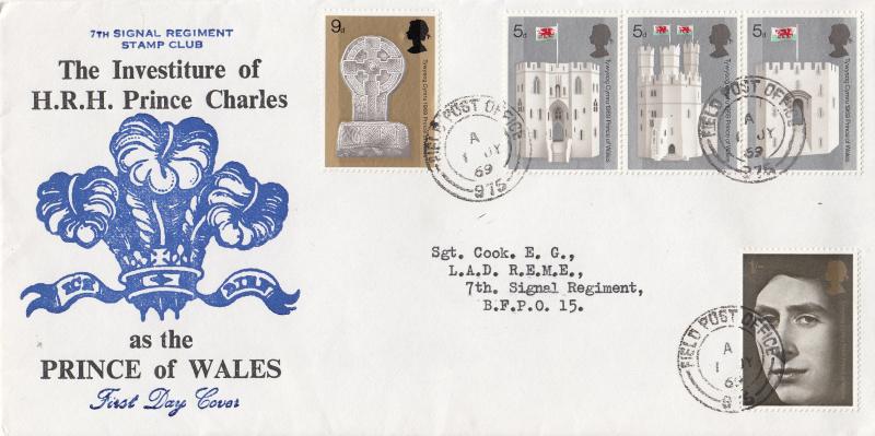 1969 (07) Investiture - 7th Signal Regiment Stamp Club Cover - Field Post Office 975 CDS