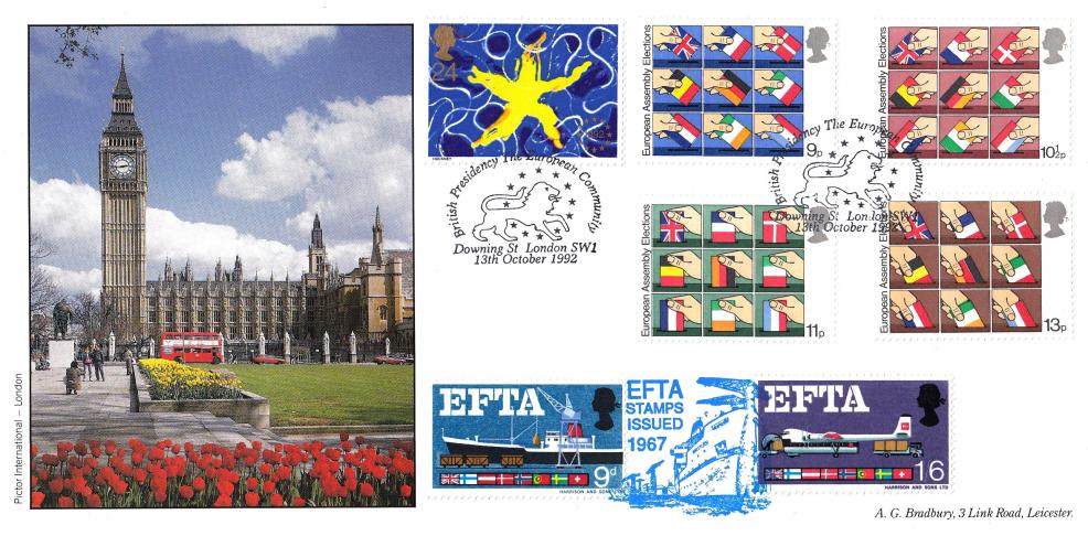 1992 (10) Single Market - Bradbury 'Big Ben' Cover - Downing St 'Lion' H/S + 1973 EEC Set + 1967 EFTA Set