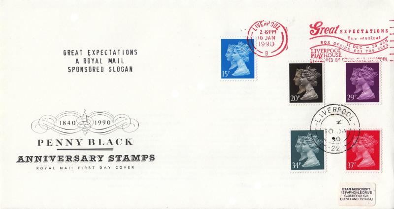 1990 (01) Penny Black (Stamps) - RM - Great Expectations The Musical, Liverpool Playhouse, Sponsored By Royal Mail, Liverpool Slogan