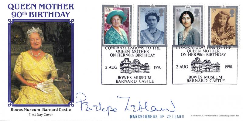 1990 (08) Queen Mother - Muscroft Bowes Museum Official - Signed by the late Penelope Zetland