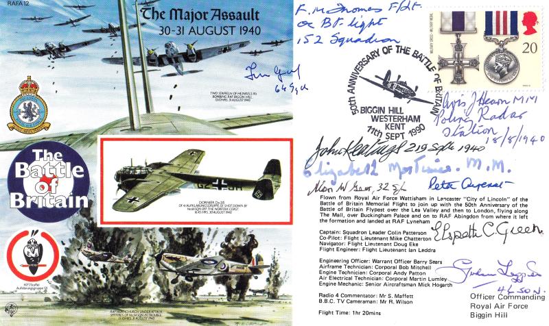 1990 (09) Gallantry - Forces RAFA12 Battle of Britain Cover - Multi Signed by 6 BOB Heroes + 3 x MM Winners