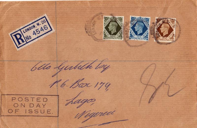 1939 (05) George VI 9d+10d+11d - Plain - London W1 'Hooded' CDS