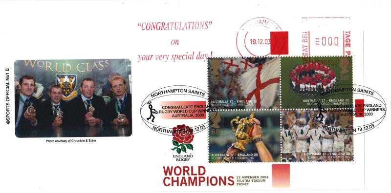 2003 (12) Rugby Winners M/S - Brazier 'Sports' Official + Congratulations On Your Very Special Day Meter Mark