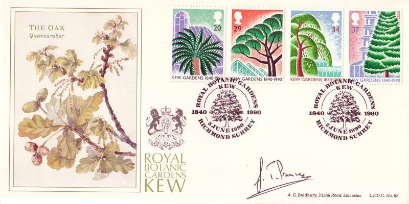 1990 (06) Kew Gardens - Bradbury LFDC 88 (Botanic Gardens, Kew) Official - Signed by G.T. Prance
