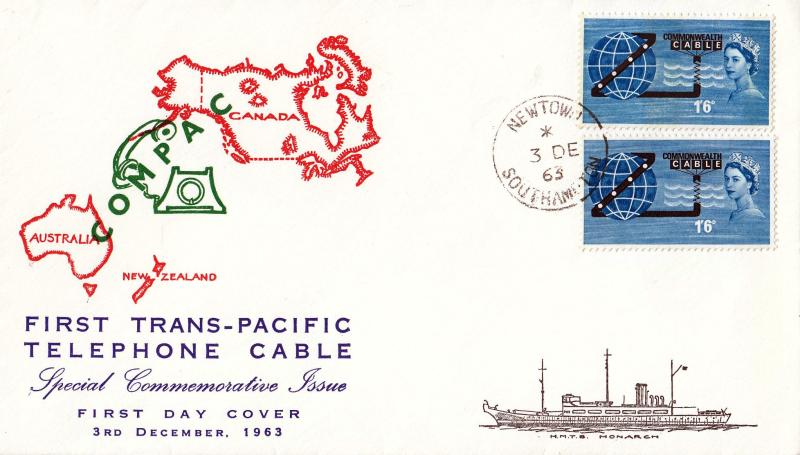 1963 (12) Cable - Auz/NZ & Canada 'Map' Cover - Ord & Phosphor - Newtown CDS