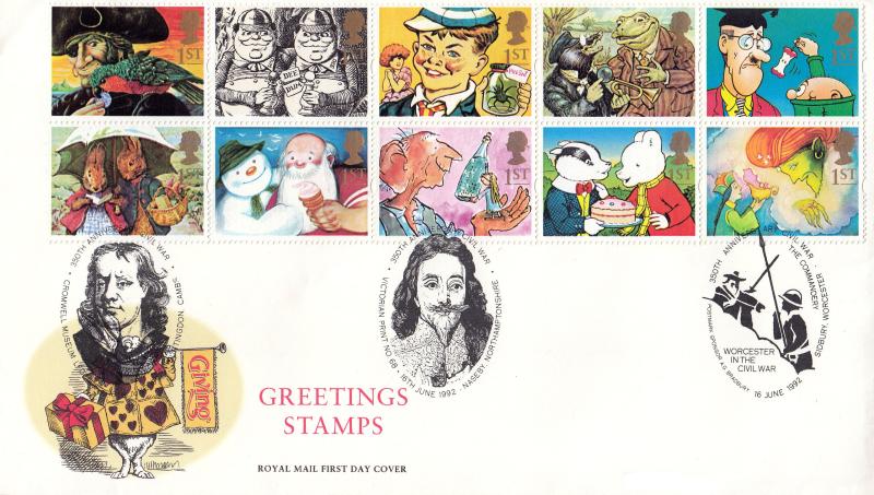 1992 (06) Greetings/Civil War - Royal Mail Triple H/S Test Cover