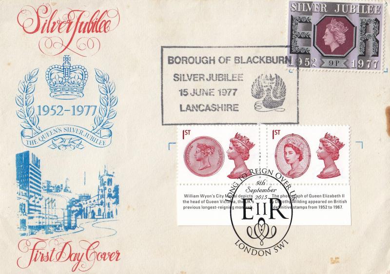 1977 (06) Jubilee 9p - Borough of Blackburn Official - Doubled with 2 x Long To Reign Over Us Stamps & H/S