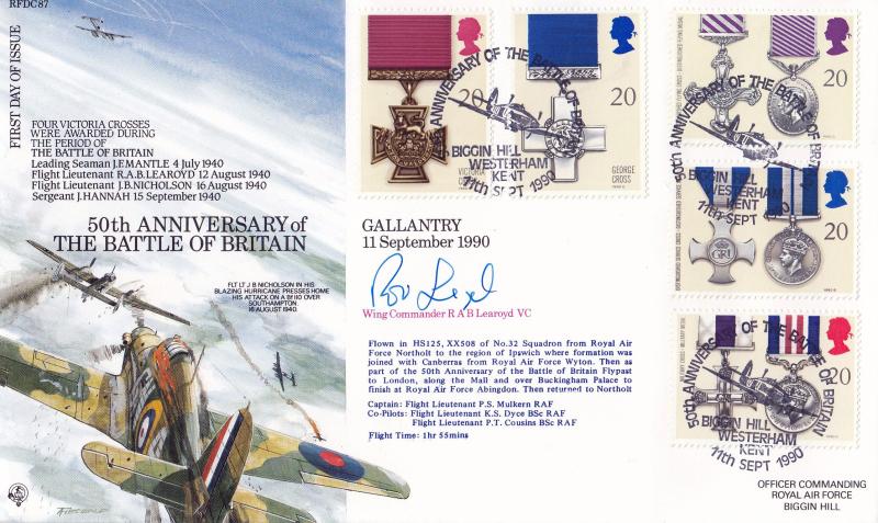 1990 (09) Gallantry - Forces RFDC 87 - Biggin Hill, Westerham H/S - Signed by Rob Learoyd VC