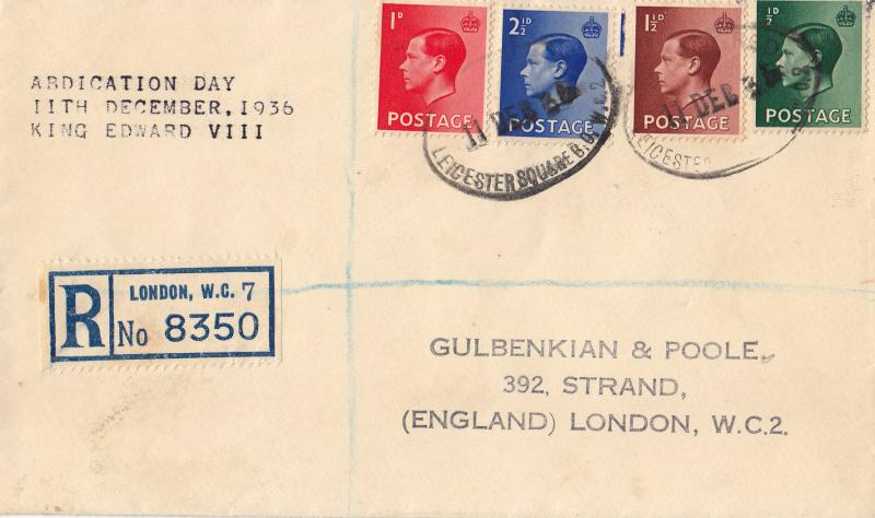 1936 (12) Edward VIII Abdication Day Cover - Leicester Square (Oval) CDS