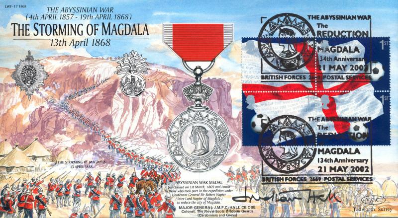 2002 (05) World Cup M/S - Forces LWF-17 'The Storming of Magdala' Official - Signed by Major General J M F C Hall