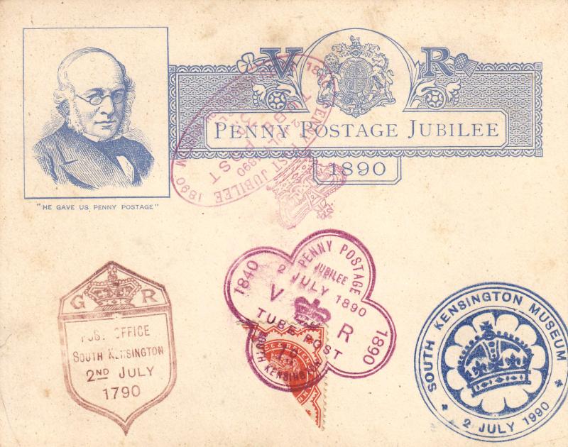 1890 (07) Penny Postage Jubilee - Jubilee CARD - With FOUR Different H/S's