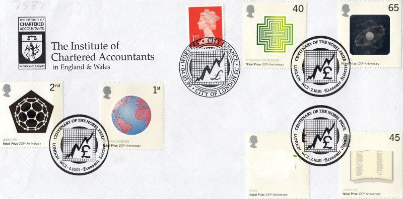2001 (10) Nobel Prizes - The Institute of Chartered Accountants Cover - Economic Science, WC2 H/S