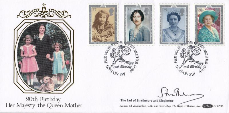 1990 (08) Queen Mother's 90th Birthday - Benham BLCS 56 - Signed by The Earl of Strathmore & Kinghorne