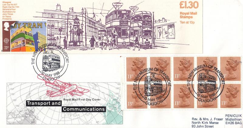 1988 (05) Transport - RM - £1.30 Glasgow Tram Folded Booklet - With 31p Glasgow Tram Stamp - Museum of Transport, Glasgow H/S