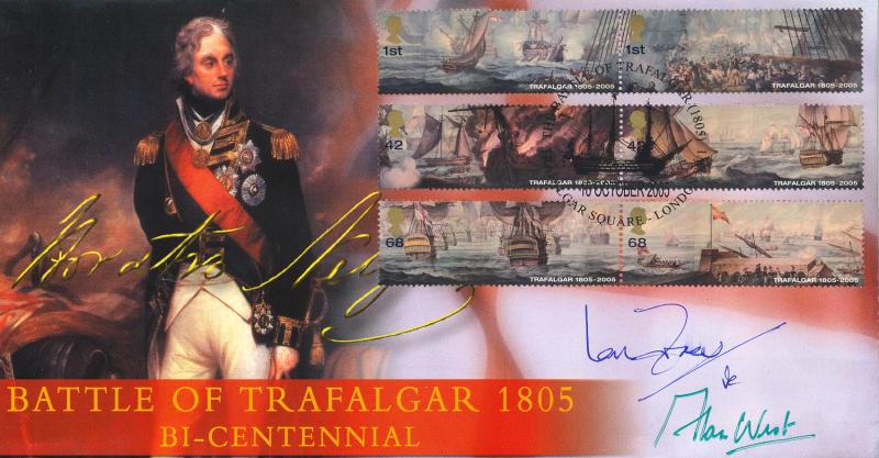2005 (10) Battle of Trafalgar (Stamps) - Steven Scott 'Horatio Nelson' Official - Signed by Ian Fraser VC & Alan West