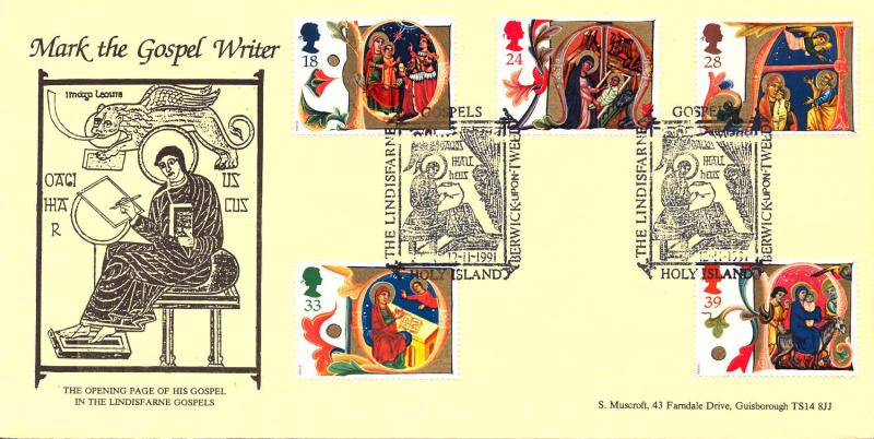1991 (11) Christmas - Muscroft 'Lindisfarne Gospels, Holy Island' Official