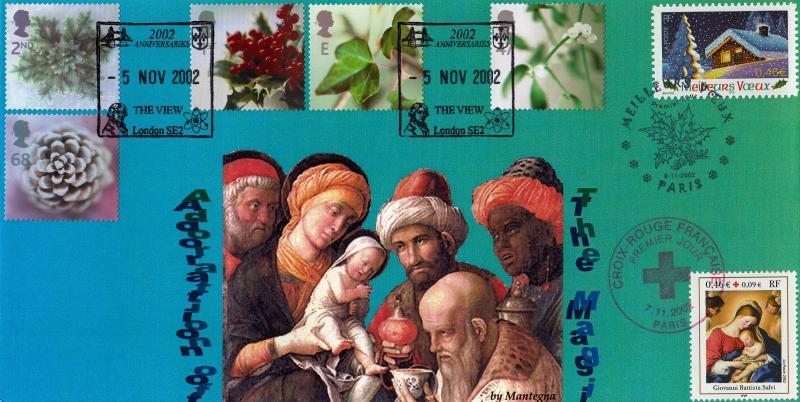 2002 (11) Christmas - Peter Payne 'The View, SE2' Official - Doubled with French Stamp & Cancel