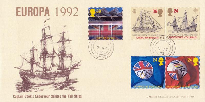 1992 (04) Europa - Stan Muscroft 'Captain Cook's Endeavour' Official - Whitby CDS