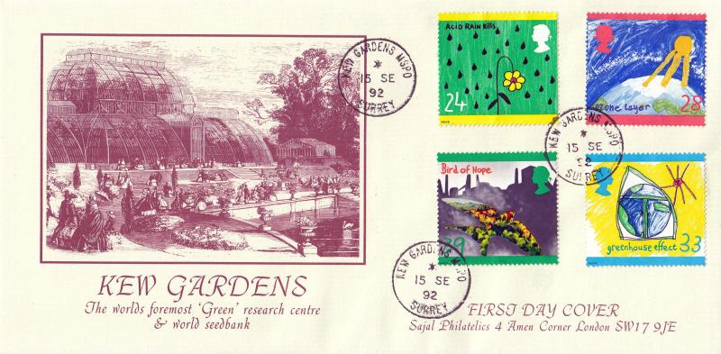 1992 (09) Green - Sajal Philatelics Kew Gardens Official - Kew Gardens CDS