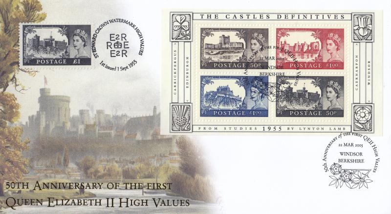 2005 (03) Castles Miniature Sheet - Internet Official - With 1955 £1 Castle High
