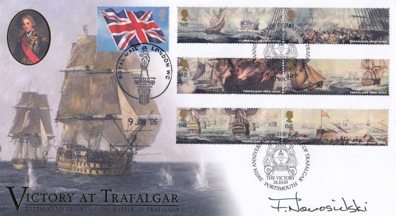 2005 (10) Battle of Trafalgar (Stamps) - Internet 'The Victory, Portsmouth' Official - Doubled on the 200th Anniv of Nelson's Death - Signed by Lt Commander F Nowosielski