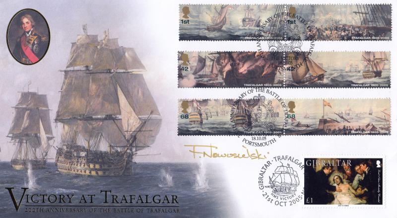 2005 (10) Battle of Trafalgar (Stamps) - Internet 'The Victory, Portsmouth' Official - Doubled in Gibraltar - Signed by Lt Commander F Nowosielski