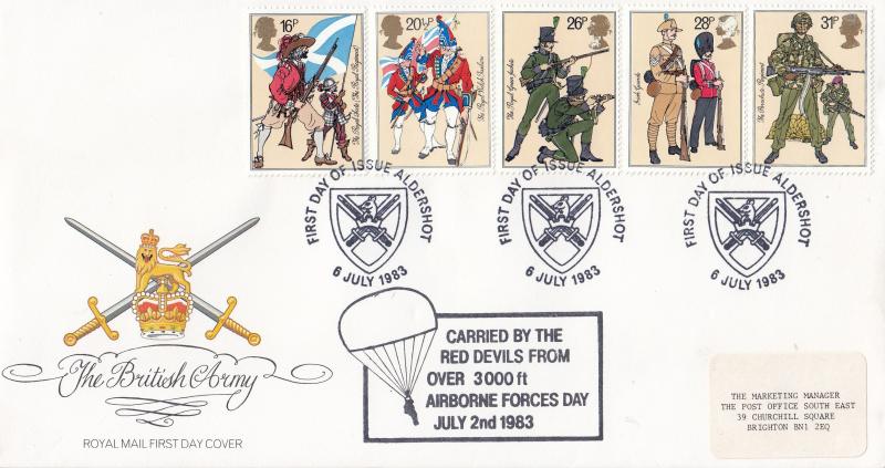 1983 (07) British Army - RM - Aldershot Bureau H/S + Carried By The Red Devils Cachet
