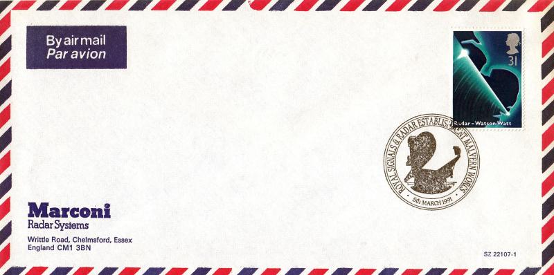 1991 (03) Scientists - Marconi Radar Systems Airmail Cover - 31p stamp Only - Royal Signals & Radar Establisment H/S