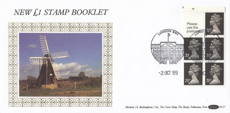 1989 (10) £1 Stamp Booklet - Benham D117 - Cylinder No Pane - SW1 Counter H/S