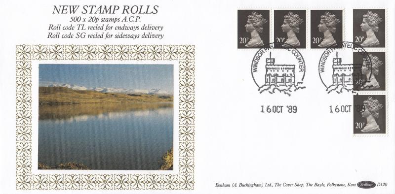 1989 (10) 20p Vertical & Horizontal Stamp Rolls - Benham D120 - Windsor Counter H/S