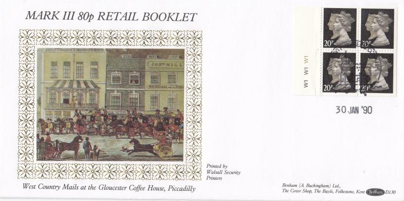 1990 (01) 80p Retail Booklet - Benham D130 - Cylinder No Pane - Windsor Counter H/S