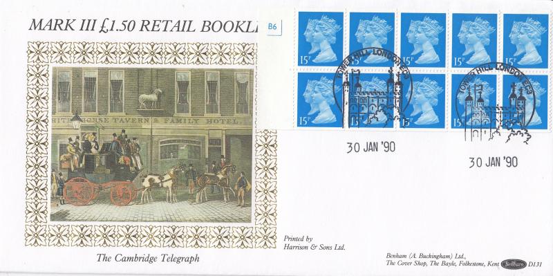 1990 (01) £1.50 Retail Booklet - Benham D131 - Cylinder No Pane - Tower Hill Counter H/S