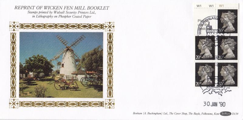 1990 (01) Wicken Fen Mill Booklet - Benham D134 - Cylinder No Pane - Windsor Counter H/S