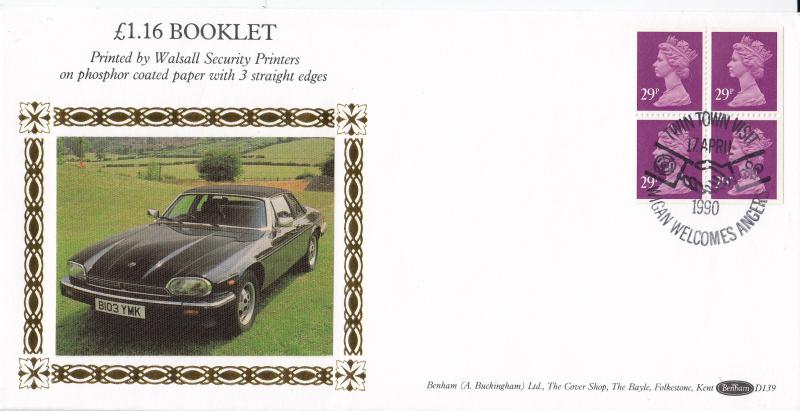 1990 (04) £1.16 Booklet - Benham D139 - Jaguar Car Image - Twin Town Visit, Wigan Welcomes H/S